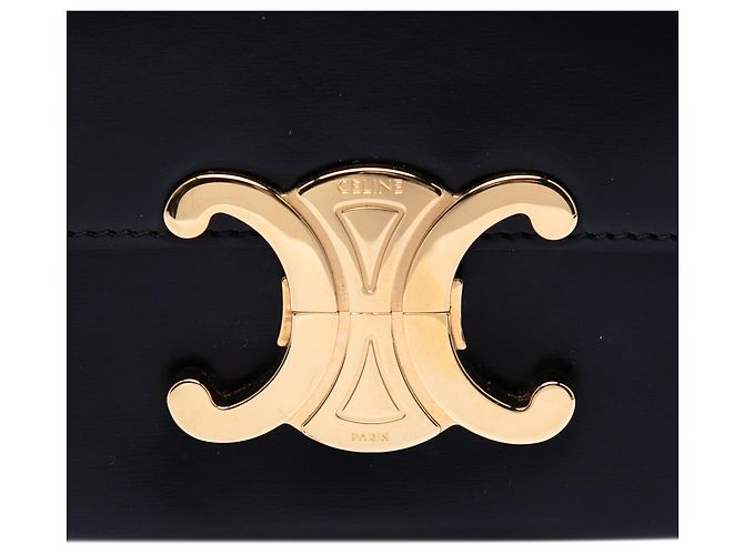 Céline Borsa a tracolla Celine Triomphe Claude in pelle di vitello lucida nera Nero - vista 6