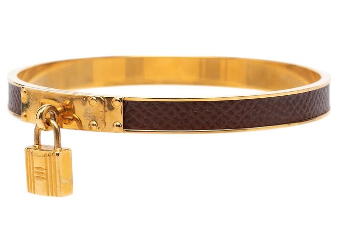 Pulsera de cierre Cadena Kelly de Epsom chapada en oro de Hermès Dorado Marrón oscuro - vista 2