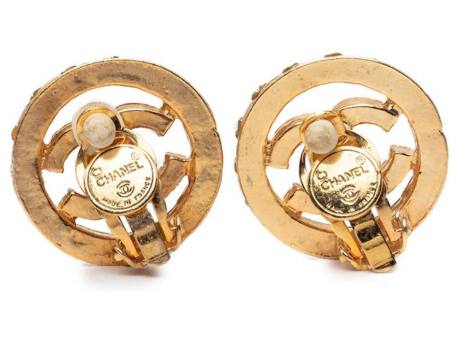 Orecchini Chanel Gold CC placcati oro con strass rotondi a clip D'oro - vista 2
