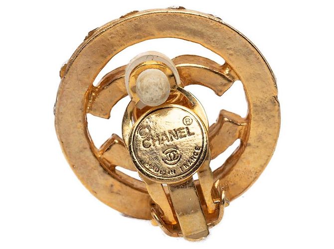 Orecchini Chanel Gold CC placcati oro con strass rotondi a clip D'oro - vista 3