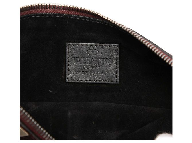 Clutch Valentino Rockstud in pelle di vitello martellata rossa camouflage Rosso Bordò - vista 5