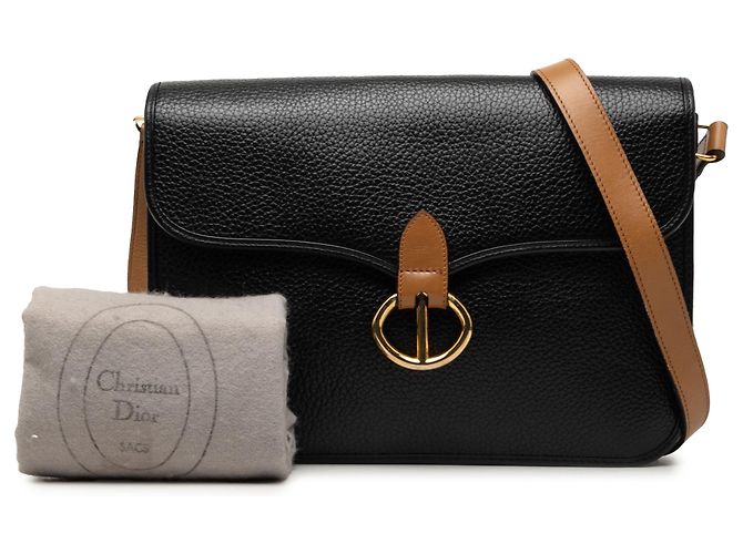 Borsa a tracolla Dior in pelle di vitello granulata nera Nero - vista 7