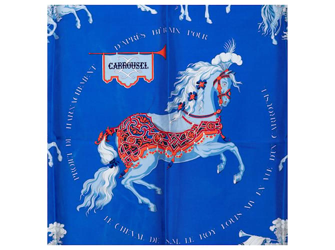 Sciarpa in seta Hermès Blue Carrousel 90 - vista 8