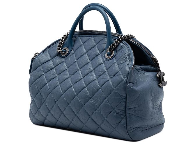 Borsa Bowling Chanel Blue CC in pelle di vitello invecchiata trapuntata - vista 2
