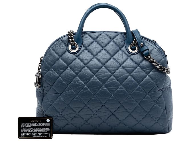 Borsa Bowling Chanel Blue CC in pelle di vitello invecchiata trapuntata - vista 7