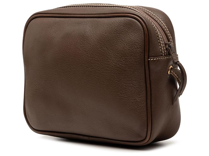 Dior Kamera Tasche aus braunem Leder mit gesticktem CD-Logo Dunkelbraun - Ansicht 2