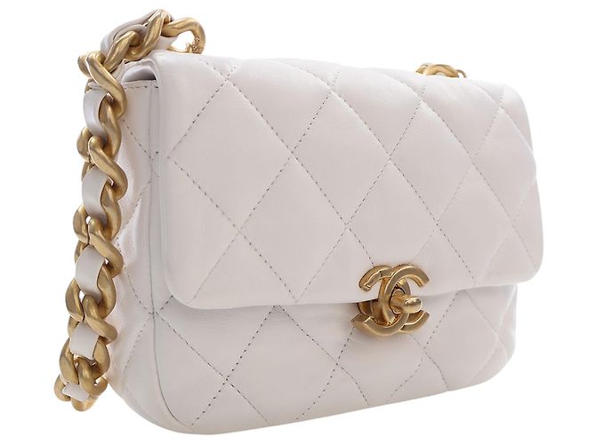 Chanel White Mini Quilted Lambskin Candy Chain Flap Bianco - vista 2