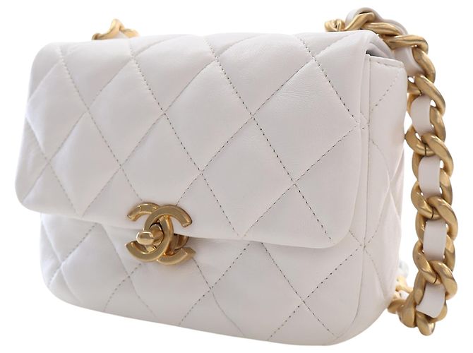 Chanel White Mini Quilted Lambskin Candy Chain Flap Bianco - vista 3