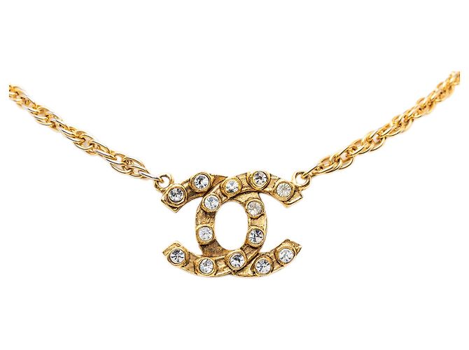 Collana con pendente Chanel Gold CC placcato oro e strass D'oro - vista 2