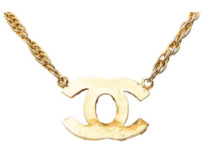 Collana con pendente Chanel Gold CC placcato oro e strass D'oro - vista 3