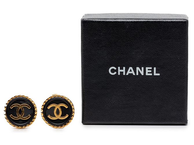 Orecchini a clip rotondi Chanel Gold CC placcati in oro ed smalto - vista 4