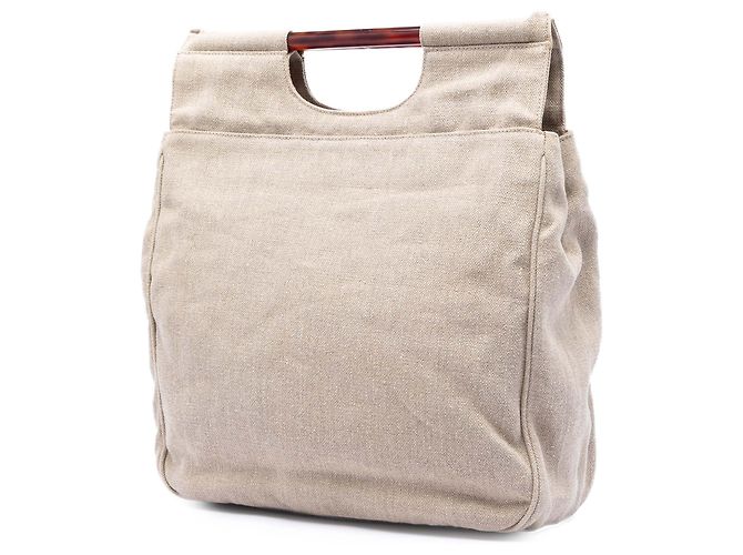 Tote Chanel Beige CC Canvas con Asa de Carey - vista 2