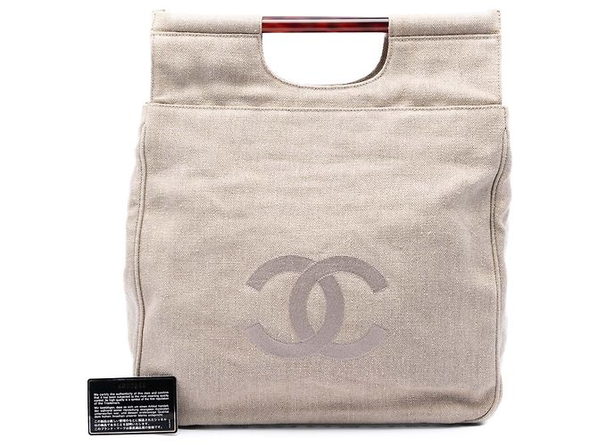 Tote Chanel Beige CC Canvas con Asa de Carey - vista 6