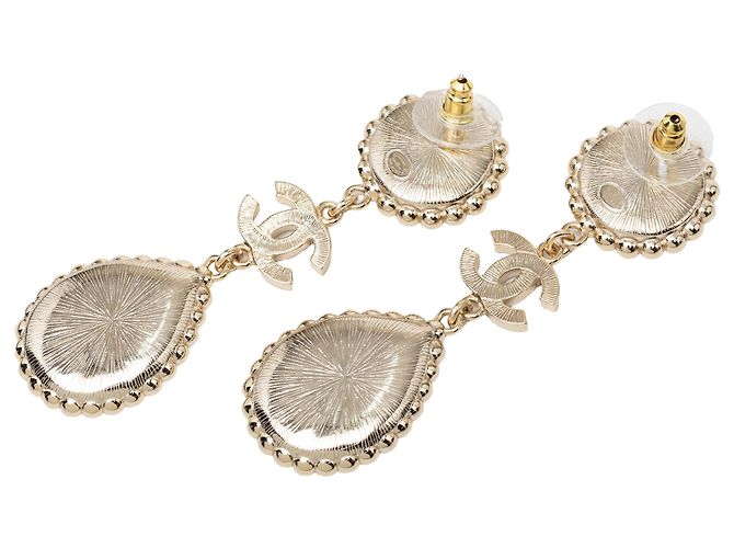Orecchini pendenti Chanel Gold CC placcati oro, strass e perle finte, chiusura a perno D'oro - Ansicht 2