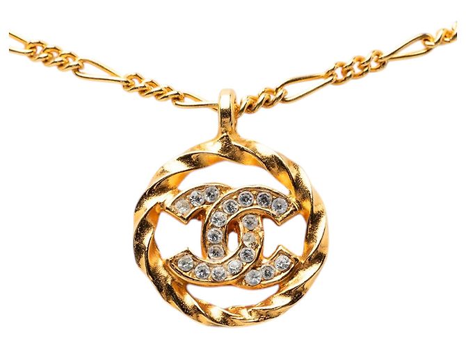 Collana con pendente Chanel Gold CC placcato oro e strass D'oro - vista 2