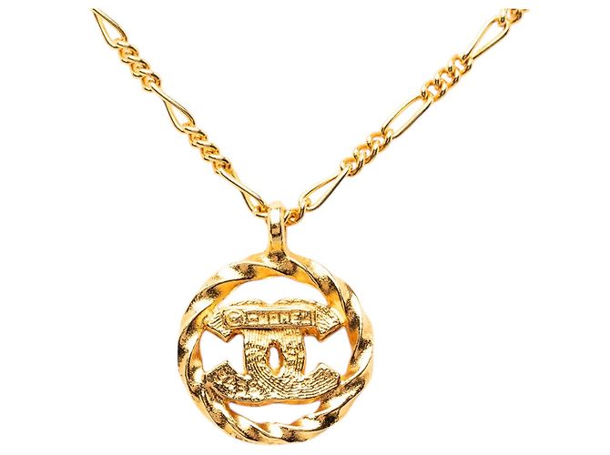 Collana con pendente Chanel Gold CC placcato oro e strass D'oro - vista 3