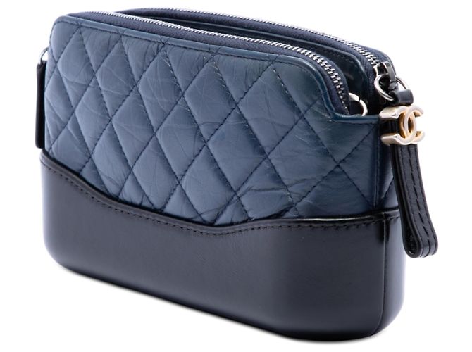 Clutch Chanel Gabrielle Blue Bicolor in pelle di vitello invecchiata con doppia zip e catena Blu navy - vista 2
