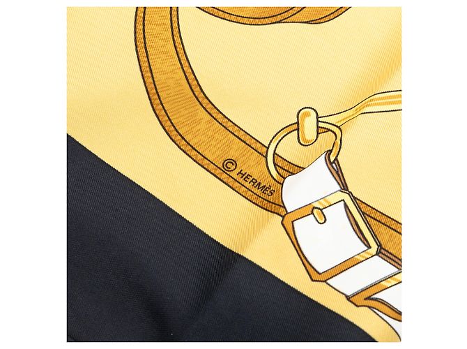 Lenço de seda Hermès Black Eperon D Or 90 Preto - vista 3
