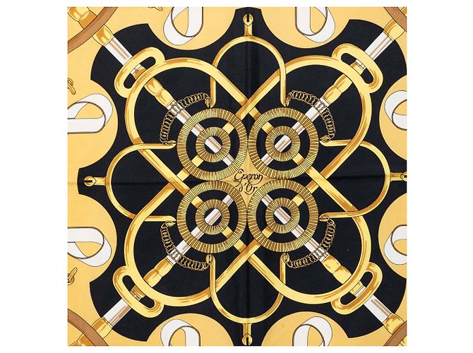 Lenço de seda Hermès Black Eperon D Or 90 Preto - vista 8