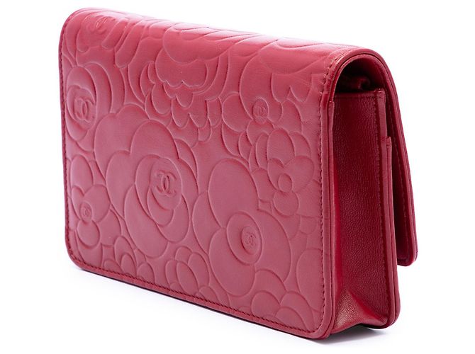 Wallet On Chain Portafoglio con catena Chanel in agnello goffrato Red CC con camelia Rosso - vista 2