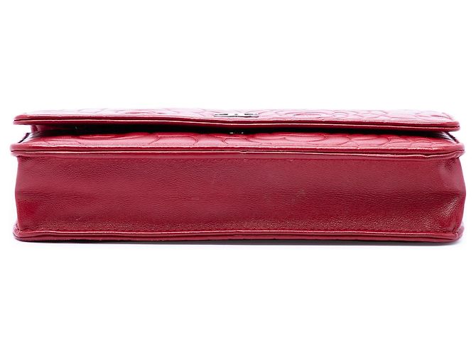 Wallet On Chain Portafoglio con catena Chanel in agnello goffrato Red CC con camelia Rosso - vista 3