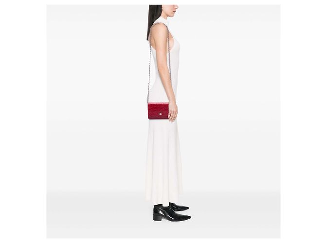 Wallet On Chain Portafoglio con catena Chanel in agnello goffrato Red CC con camelia Rosso - vista 6