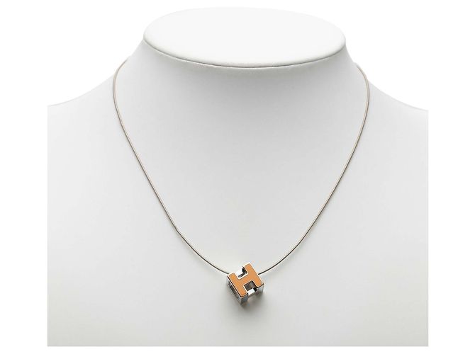Hermès Cage D Anhänger Halskette aus versilbertem Palladium - Ansicht 6