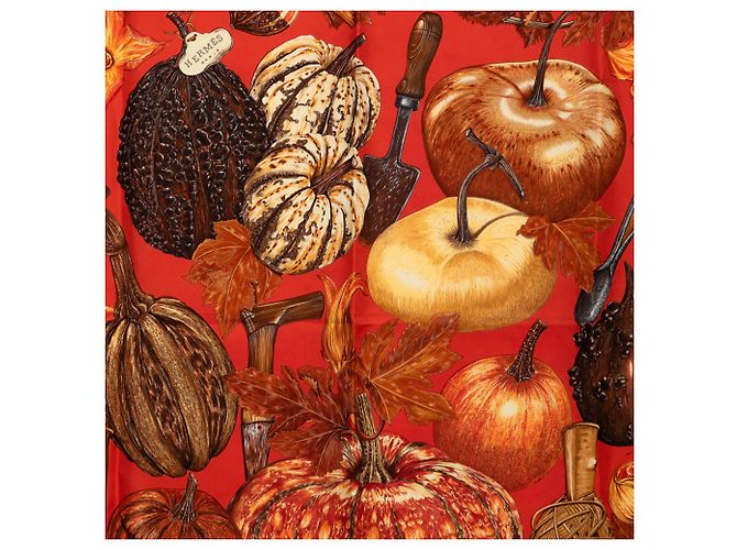 Sciarpa in seta Hermès Orange Citrouilles et Coloquintes 90 Rosso Arancione - vista 2
