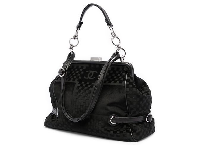 Borsa Chanel Black CC Check Embossed Velvet Belted Side Frame Bag Nero - vista 2