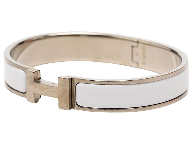 Bracciale Hermès Clic H in smalto bianco stretto GM - vista 2