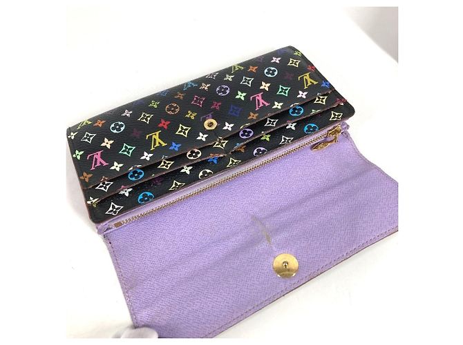 Sarah Louis Vuitton Monogram Multicolor Long Wallet Schwarz Mehrfarben Lila - Ansicht 10