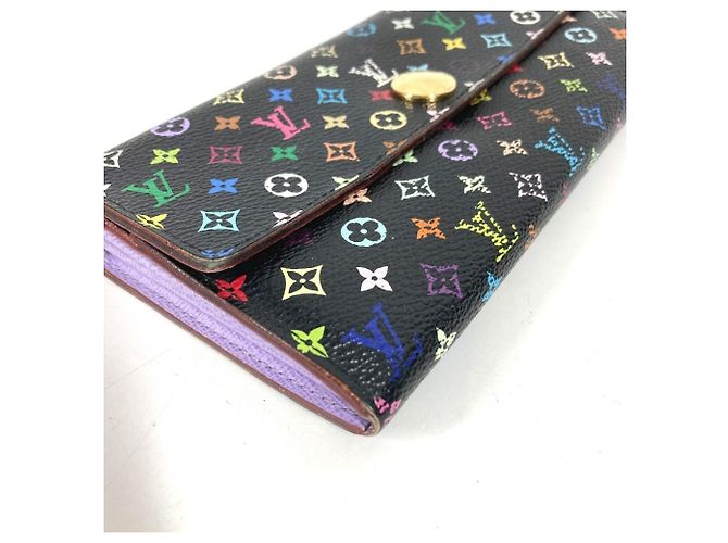 Sarah Louis Vuitton Monogram Multicolor Long Wallet Schwarz Mehrfarben Lila - Ansicht 4