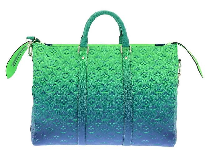 Tote Keepall in pelle Taurillon Illusion Louis Vuitton Blu Verde chiaro - vista 2