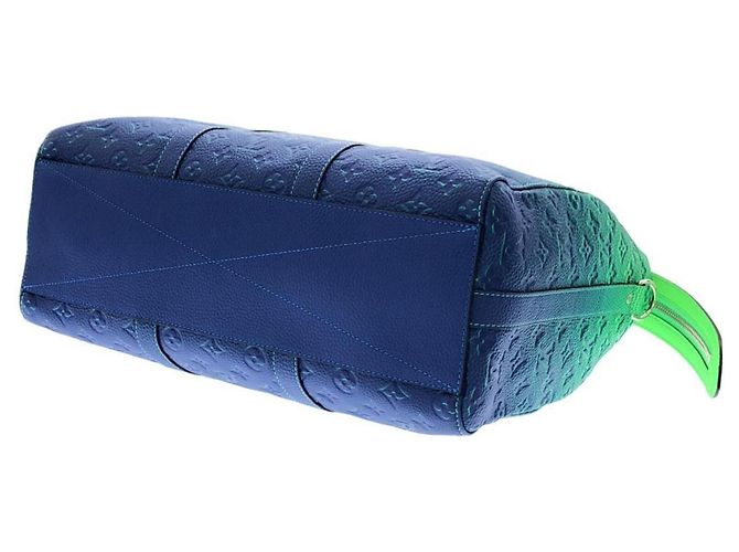 Tote Keepall in pelle Taurillon Illusion Louis Vuitton Blu Verde chiaro - vista 3