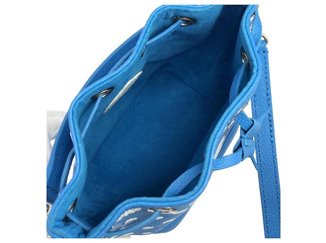 Borsa a Spalla Louis Vuitton Monogram Empreinte Nano Noe Bianco Blu - vista 7