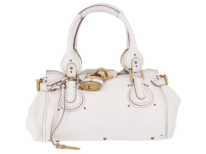 Chloé Chloe Paddington Lock Leather Medium Bianco - vista 2
