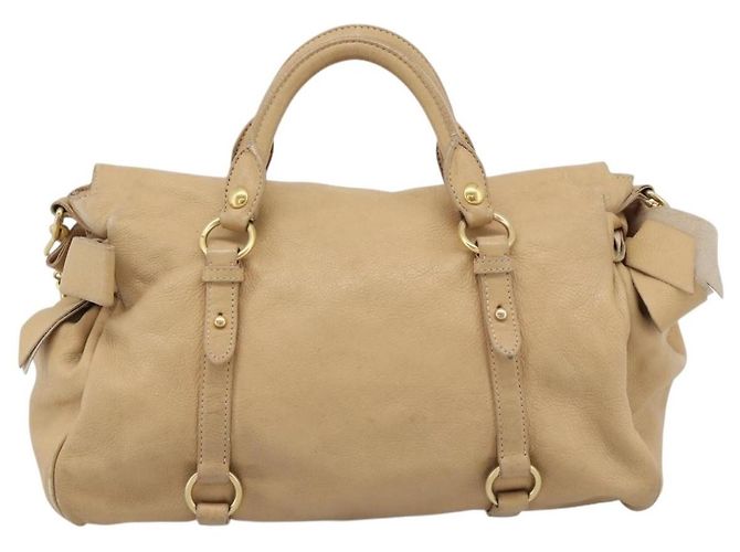 Borsa Satchel Convertible Miu Miu in Pelle Small Beige - vista 2