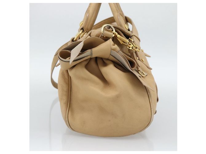 Borsa Satchel Convertible Miu Miu in Pelle Small Beige - vista 3