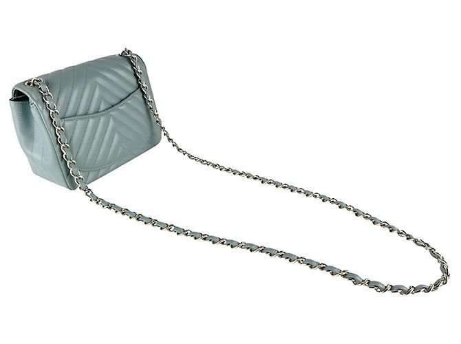 Borsa a tracolla in pelle Chanel in grigio e blu Marrone - vista 10