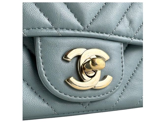Borsa a tracolla in pelle Chanel in grigio e blu Marrone - vista 11