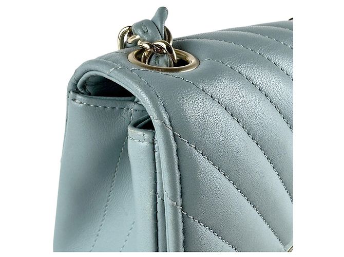 Borsa a tracolla in pelle Chanel in grigio e blu Marrone - vista 6