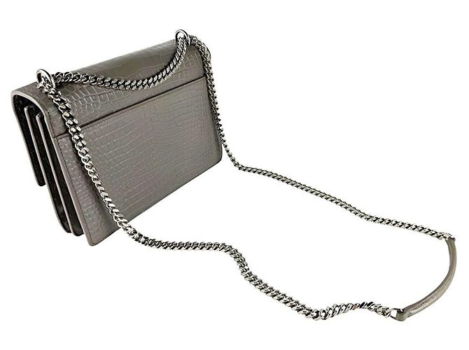 Borsa a tracolla Saint Laurent in pelle goffrata grigia Marrone - vista 10