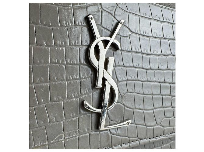 Borsa a tracolla Saint Laurent in pelle goffrata grigia Marrone - vista 12