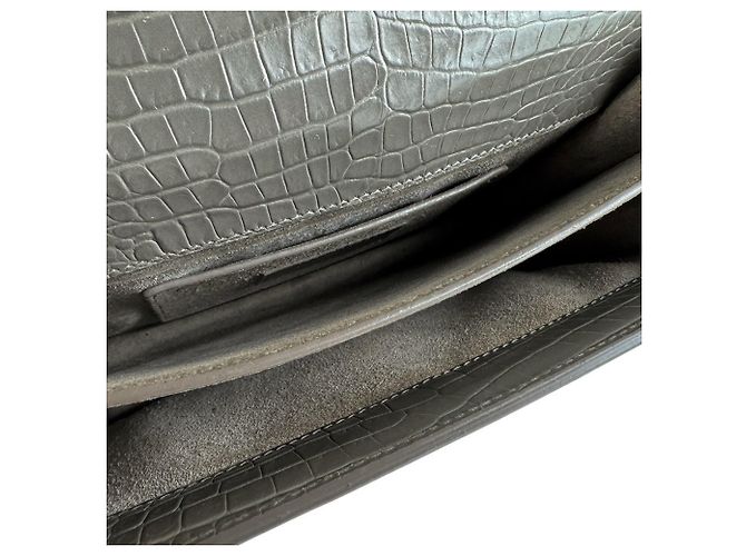 Borsa a tracolla Saint Laurent in pelle goffrata grigia Marrone - vista 5