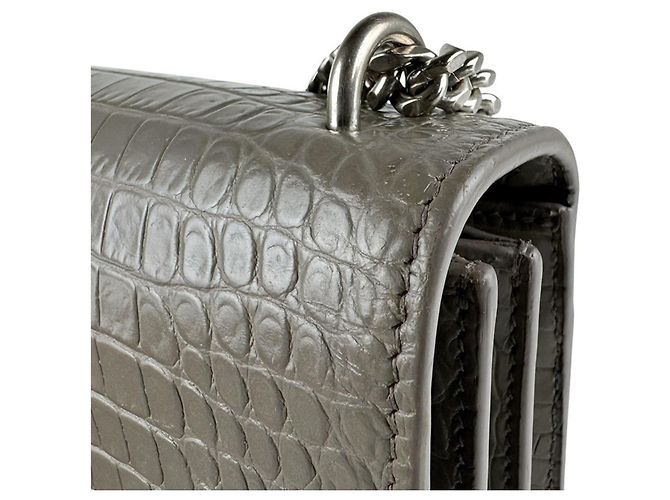 Borsa a tracolla Saint Laurent in pelle goffrata grigia Marrone - vista 7