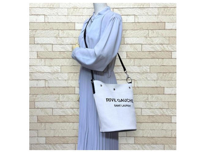 Borsa a secchiello Saint Laurent Rive Gauche Nero Beige - vista 2