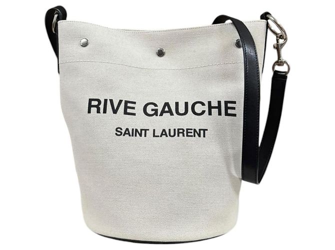 Borsa a secchiello Saint Laurent Rive Gauche Nero Beige - vista 3