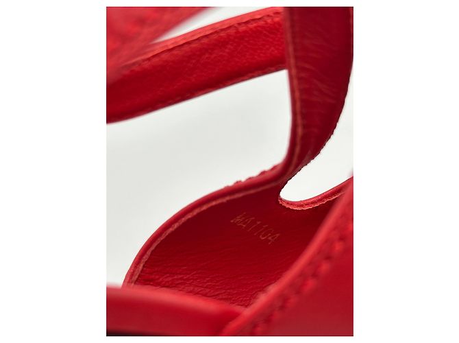 Louis Vuitton Sandali Zeppa in Pelle Rossa e Tweed Taglia 37 Bianco Rosso Blu navy - vista 12