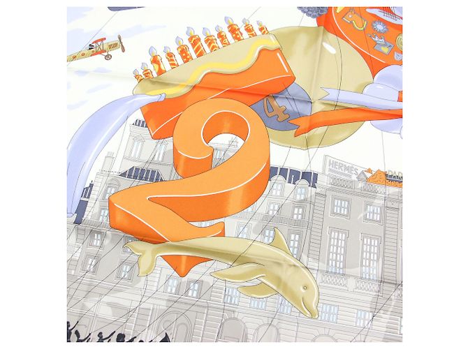Hermès Hermes Carre 90 Seidentuch Braun Weiß Orange - Ansicht 3