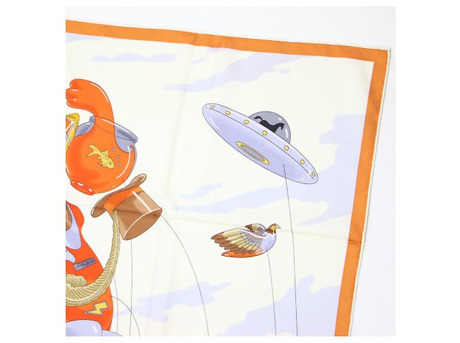 Hermès Hermes Carre 90 Seidentuch Braun Weiß Orange - Ansicht 7